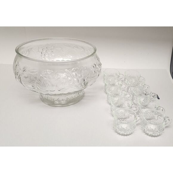 Jeannette 20PCS Glass Fruit Pattern Punch Bowl & Cups Party, Holiday, Hosting - Picture 3 of 13